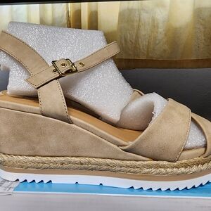 Cityclassified Beige Espadrille Wedge Sandals